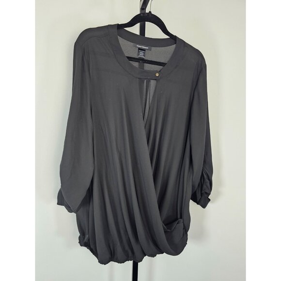 Ashley Stewart Sheer Faux Wrap Top - Black - SZ 18/20W - Picture 1 of 12